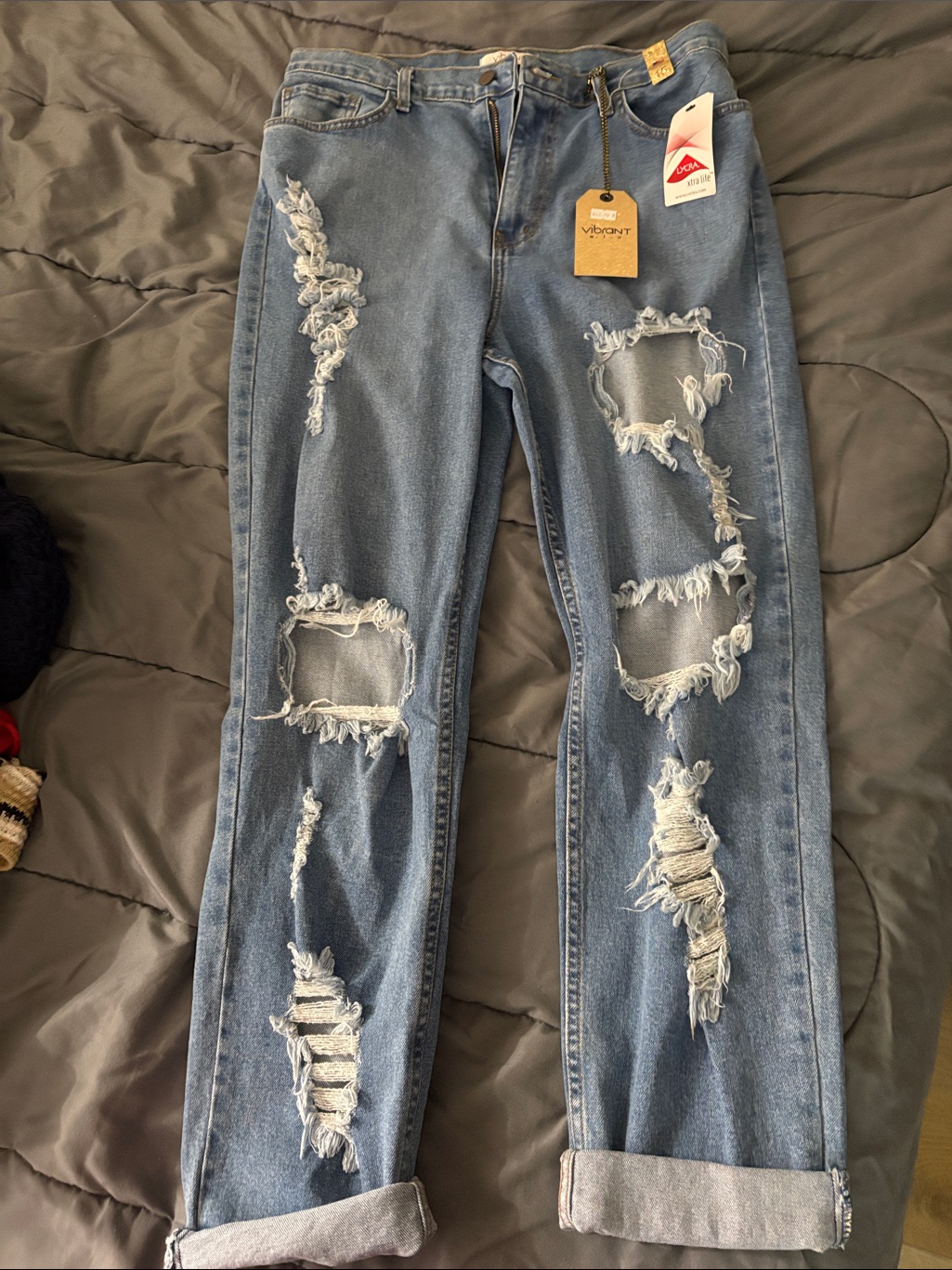 Vibrant Medium Wash Distressed Boyfriend Jeans